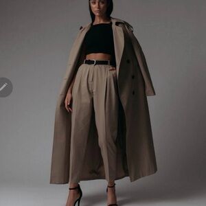 Beige High-Waist Pleated Trousers